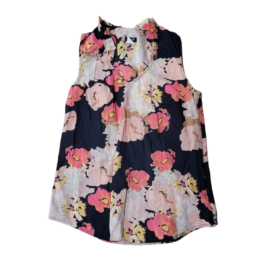 J. Crew Black Floral Print Retro Blouse 100%‎ Cotton - Picture 2 of 6